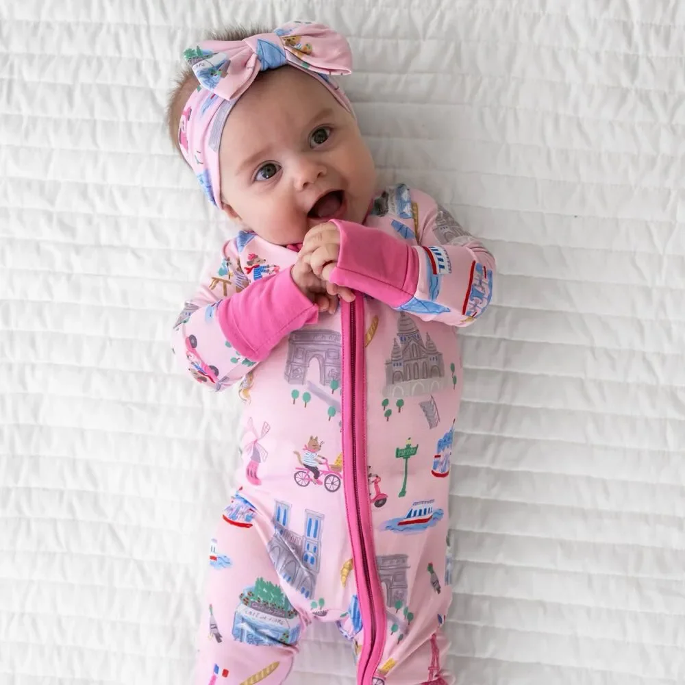 Little Sleepies Weekend In Paris Print Zippy Pajamas 12–18M Bamboo Pink - Picture 6 of 6